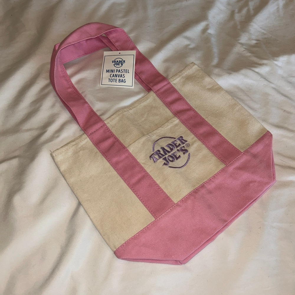 Trader Joe's Mini Pastel Canvas Tote Bag Pink Cream Limited Edition 79986 NEW